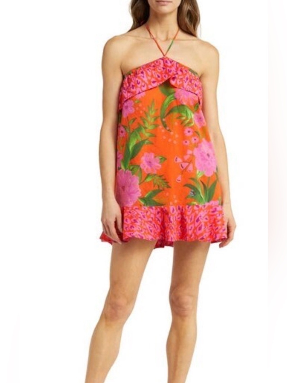 New FARM RIO Romantic Garden Pop Print Cover Up Dress Size S